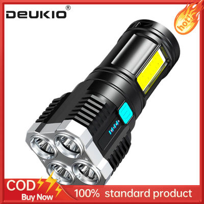 DEUKIO ไฟฉาย Led อเนกประสงค์4เม็ด,ไฟฉายแรงสูงสามารถปรับแสงด้านข้างได้ไฟฉาย USB ใช้ในบ้านพกพากลางแจ้ง