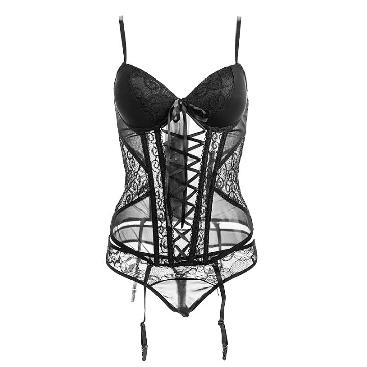 2021CINOON Sexy Push Up Women Corset Transparent Lace Slim Waist Bustier Overbust With Straps Belt Breathable Fabric Top Lingerie