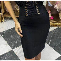 Women Summer Fashion Sexy Black Red White Button Bandage Skirt 2021 Female Vestudos Elastic Sweet Pencil Skirt