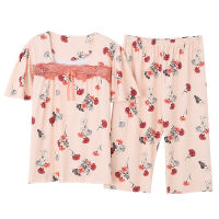 Plus Size XXXL Cotton Florl Pajama Sets for Women Summer Short Sleeve Pyjama Lady Knee Length Loungewear Homewear Clothing