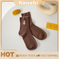 hanshi [2023 new HOT FASHION] lazlook ถุงเท้ายาวปานกลางผู้หญิง, ถุงเท้าลายการ์ตูนหมีน่ารักญี่ปุ่นฤดูใบไม้ผลิและฤดูร้อน