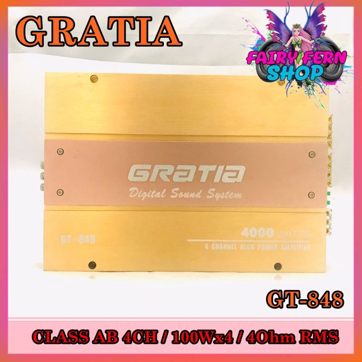 เพาเวอร์แอมป์ติดรถยนต์gratia-รุ่น-gt-848-class-ab-4ch-สีทองกำ-ลังขับ-100x4watt-ขับลำโพงเสียงกลาง-เครื่องเสียงรถยนต์-ampติดรถยนต์-แอมป์คลาสเอบีสี่ชาแนล