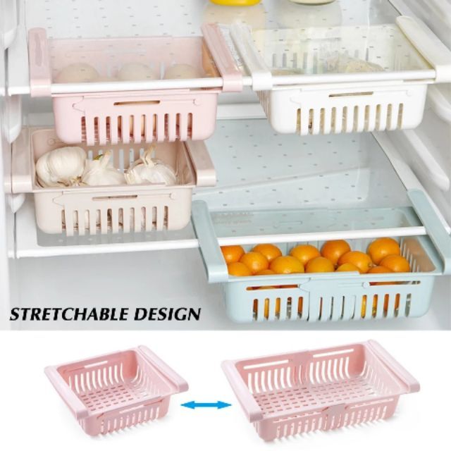 ตะกร้าตู้เย็น-ตะกร้าลิ้นชักตู้เย็น-ยืดหดได้-ตะกร้าเก็บของเอนกประสงค์-มีให้เลือก-3-สี