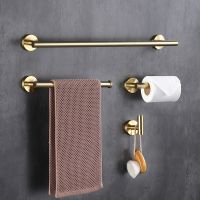 【jw】✼  Escovado Ouro Acessórios Do Banheiro Set Wall Mount Aço Inoxidável Toalha Bar Titular Papel Higiênico Roupão Gancho