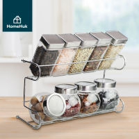 [ฟรีขวดแก้ว 9 ขวด] HomeHuk ชั้นวางเครื่องปรุง 2 ชั้น พร้อมขวดแก้ว กระปุกใส่เครื่องปรุง ที่ใส่เครื่องปรุง ขวดใส่เครื่องปรุง ชั้นวางเครื่องปรุงในครัว ที่เก็บเครื่องปรุง ใส่เครื่องปรุง Coated Steel Wire Spice Rack 2T 9 Glass Jars