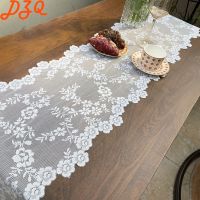 French Retro White Flowers Lace Tulle Table Runner Flower Strip Tablecloth TV Cabinet Decoration Shoe Cabinet Cover 001