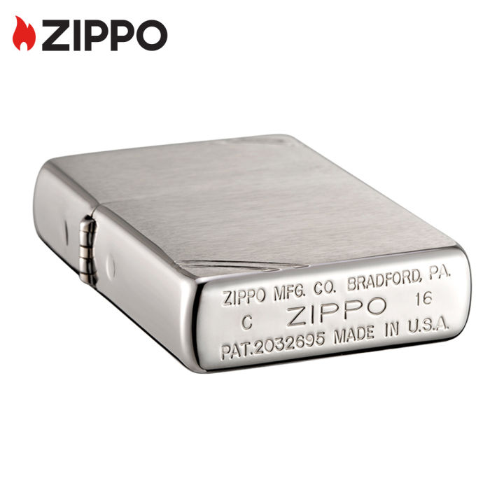 zippo-vintage-brushed-chrome-windproof-pocket-lighter-with-zippo-logo-zippo-230-ไฟแช็กไม่มีเชื้อเพลิงภายใน