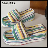 MANXIXI รองเท้าส้นสูงผู้หญิงแฟชั่นลิ่ม2.75นิ้วรองเท้าแตะสานสีสันสวยงาม (ขนาด35-41)