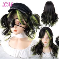 【jw】○  Wavy Curly Blonde Hair Highlights Synthetic Blend Wigs With Fluffy Bangs Womens Wear Four