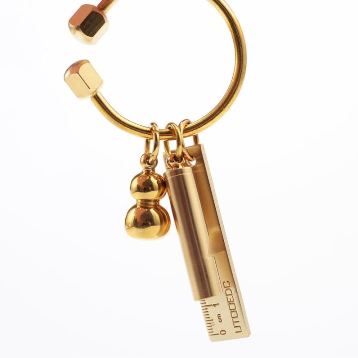 cod-handmade-pure-brass-key-chain-gold-creative-men-and-women-round-car-pendant