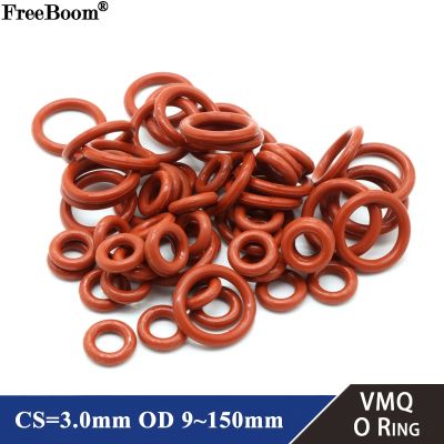 10Pcs Food Grade VMQ O Ring Gasket CS 3mm OD 9 ~ 150mm Waterproof Washer Round O Shape Rubber Silicone Ring Red Gas Stove Parts Accessories