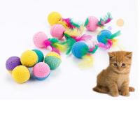 usd 0.39/pc Free shipping pet cat kitten toys playing toys foam latex balls withe feather 20pcs/lot