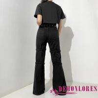 DEMQ-Women Jeans Lengthened Style Street Dark Spring Clothing