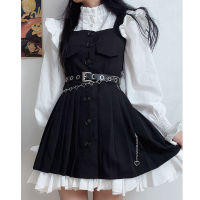 Matocase new dark style fashion suit suspender skirt pleated high waist temperament thin skirt + French shirt