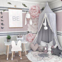 Round PinkWhiteGray Bed Canopy for Girl Baby Crib Bed Curtain with Lace Kids Play Tent House Dome Hanging Children Room Dossel