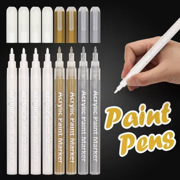 White Paint Pen, 8 Pack 0.7mm Acrylic Paint Pens with 2 White 2 Black 2 Gold 2 Silver Paint Pen Permanent Marker for Wood Rock Fabric Metal Plastic