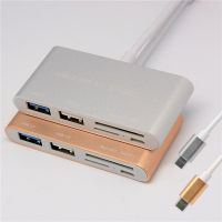 Elisona USB Hub 5in1 Type C Adapter with 1USB 3.0 USB 2.0 SD\TF Card Reader Port for Mac-Book HP and Type C Computer