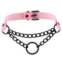 สีดำโซ่สีชมพู Choker Punk Rock แฟชั่น Collar Goth สไตล์สร้อยคอหนังเครื่องประดับ Kawaii Egirl อุปกรณ์เสริม