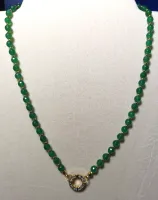 สร้อยคอหินอเวนเจอร์รีน (Aventurine) ขนาด 5 มม. คั่นเม็ดทองไมครอน ห่วงดับเบิ้ลล็อคประดับเพชร CZ  ห้อยพระและเครื่องประดับ  ความยาว 20 นิ้ว