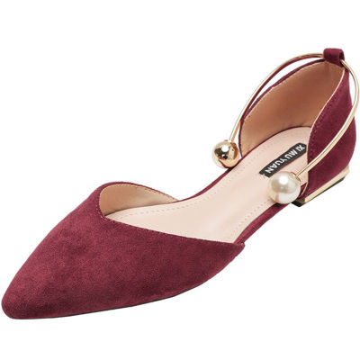 BEYARNE Pearl Ring solid pointed toe flock ballet flats woman loafers shallow slip on shoes women party metal low heels ballerin