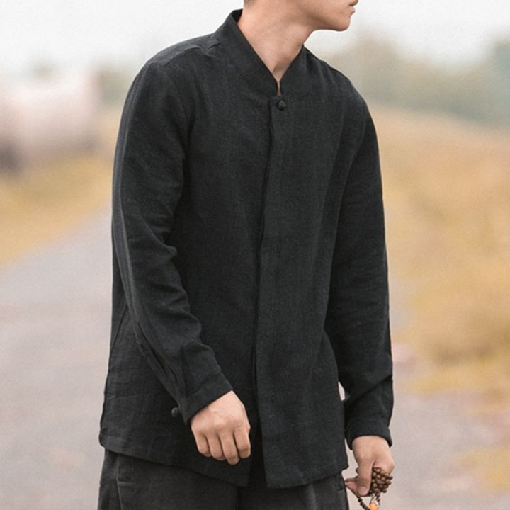 เสื้อลินินสไตล์จีนเสื้อผ้าผู้ชายแขนยาววินเทจ-sp-ขนาดพิเศษไทชิลักษณะของกังฟูสูทเสื้อคลุมโบราณผู้ชาย
