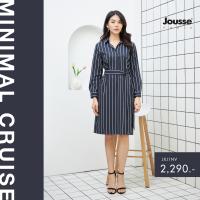 Jousse Dress ชุดเดรสเชิ้ตลายริ้วสีขาวกรมท่าโทนสีขับผิว ดีไซน์เข้ารูป ชุดเดรส เดรสแฟชั่นสวยๆ ชุดเดรสผู้หญิง (JXJ1NV)