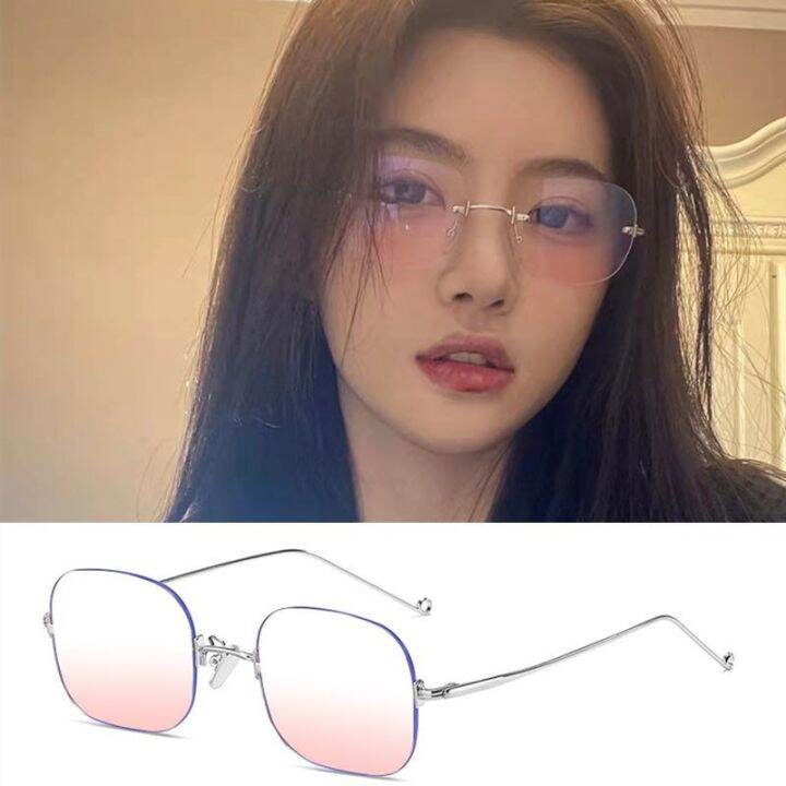 เกาหลี-anti-blue-light-square-แว่นตาสำหรับผู้หญิง-rimless-แว่นตา-blush-eyewear