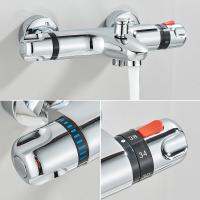 เครื่องผสมโครเมี่ยมพร้อมเทอร์โมสตัทผนังติดตั้ง Thermostatic ฝักบัวทองเหลืองเทอร์โมสแตทติกมิกเซอร์ควบคุมอุณหภูมิอาบน้ำฝักบัวห้องน้ำสีดำ