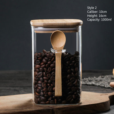 800-1200ml Glass Sealed Jars with Spoon Condiment Coffee Beans Tank Kitchen Supplies Sugar Storage Bottles Tea Box