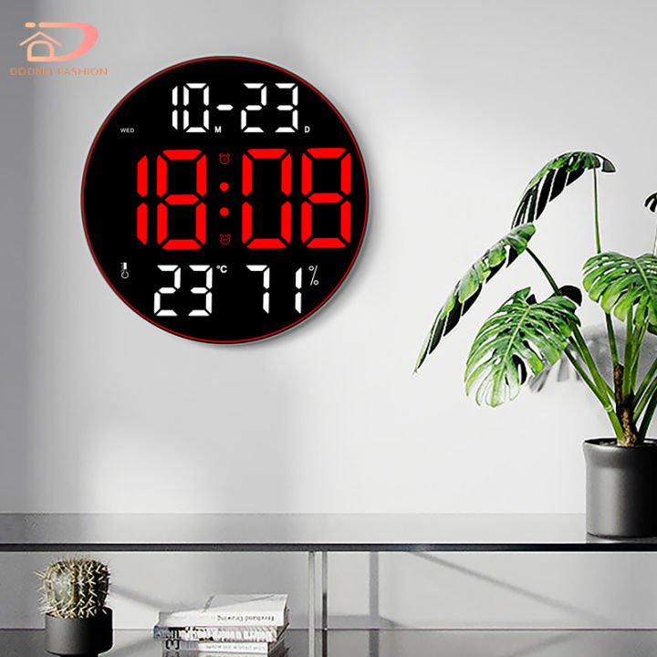 นาฬิกาอิเล็กทรอนิกส์ติดผนังสำหรับบ้านไร่สำนักงานแสดงอุณหภูมิวันที่สัปดาห์นาฬิกาปลุกดิจิตอล
