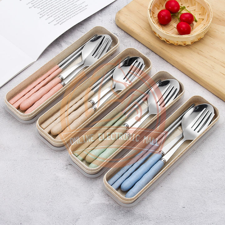 BZ Portable Stainless Steel Cutlery Set Spoon Fork Chopsticks 3pcs ...