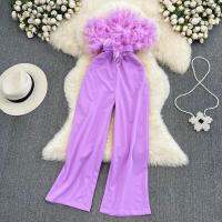 Jumpsuit ผู้หญิงเซ็กซี่ Strapless Feather แขนกุด ชุดกระโดดชุด Slims Party เสื้อผ้า Jumpsuits สำหรับผู้หญิง Elegant