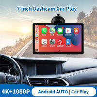 7 "; Dash Cam 4K เครื่องบันทึกกระจกรถยนต์กล้องคู่มัลติมีเดีย Carplay &amp; Android Auto Bluetooth AUX GPS Navigation Dashboard