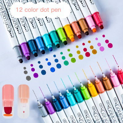 Dual Tip DOT Art Marker ปากกา 6/12 สีรอบ DOT Fiber Fine Tip สำหรับสมุดระบายสีตัวอักษรมือ Sketching อะนิเมะวาด-Yrrey