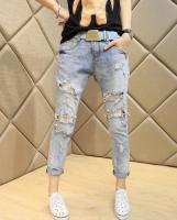 lace beading hole jeans womens harem pants female Skinny Jeans Pencil Pants