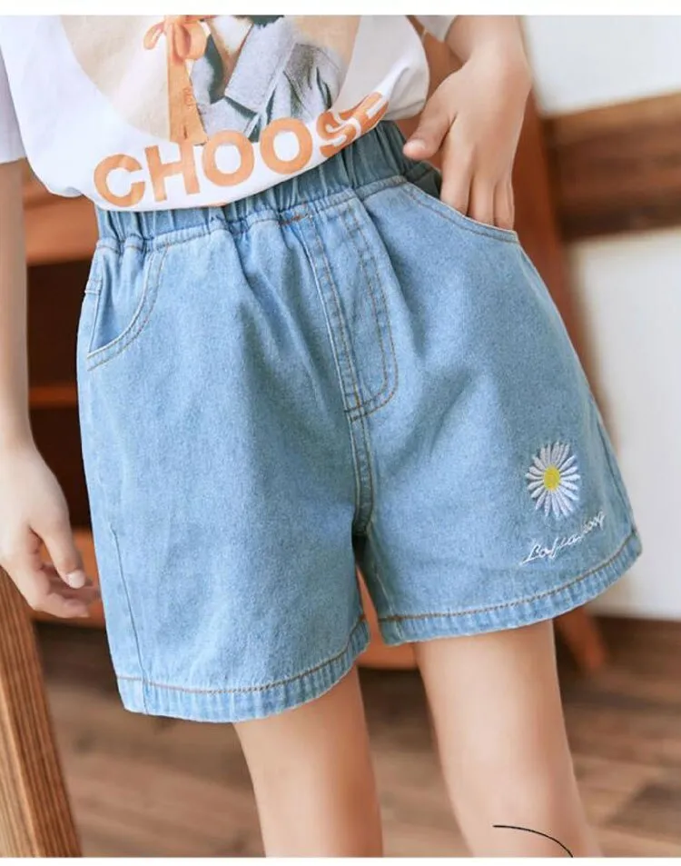 elastic jean shorts