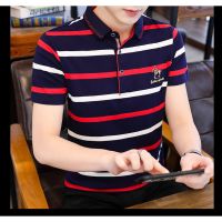 Polo shirt เสื้อโปโล แขนสั้น ผ้าฝ้าย บาง ลายทาง สไตล์ธุรกิจ แฟชั่นฤดูร้อน สำหรับผู้ชาย