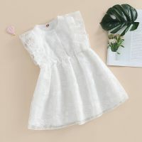 Kids Children Girls Flying Sleeve Dress Summer Casual Floral Embroidery Buttons A-Line Dresses for Toddler Beach Party Wear  by Hs2023