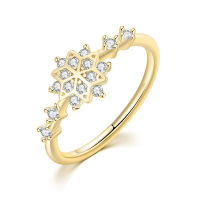 [COD]ZHOUYANG แหวนเกล็ดหิมะสำหรับผู้หญิงเกาหลีน่ารักเพทายแสงทองแหวนแต่งงานสีเครื่องประดับขายส่งของขวัญคริสต์มาส KCR093
