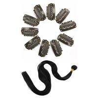 10Pcs Brown Snap Clips U-Shape Metal Clips with 30-Inch Drawstring Straight Straight Virgin Remy Hair Wig 1 Bundle