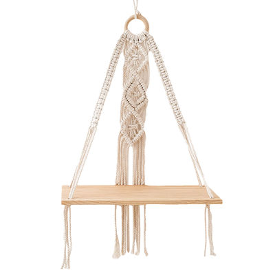【cw】Bohemian Tapestry Rack Handmade Cotton Rope Macrame Wall Hanging Art Decors With Wooden Floating Shelves