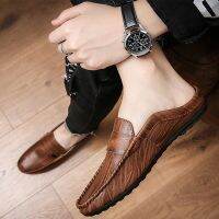 【LZ】 Slippers For Men Loafers Leather Indoor Home Slippers Men Spring Slip On Soft Comfor Black Bedroom Indoor Flat Men Shoes