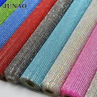 JUNAO 24*40cm Glitter Clear AB Glass Rhinestone Mesh Trim Hotfix Crystal Fabric Sheets Strass Ribbon Applique For Dress Crafts