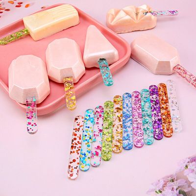 10pcs/set Plastic Ice Cream Stick Colorful Food Grade Chocolate Lollipop Ice Cube Holder Popsicle Kitchen Accessories Ice Mould Ice Maker Ice Cream Mo