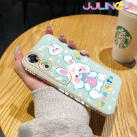 Jjlingji เคสสำหรับ OPPO เคส A17K A17กระต่ายสีขาวน่ารักการ์ตูนหรูหราเคสมือถือกรอบสี่เหลี่ยมเคสกันกระแทกฝาหลังเคสป้องกันเลนส์กล้อง