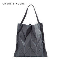 CHERL &amp; KOLRS กระเป๋าผู้หญิงมีจีบมาใหม่,กระเป๋าถังพับได้เบาพัดลมเรียบง่ายและมีสไตล์กระเป๋าสะพายไหล่