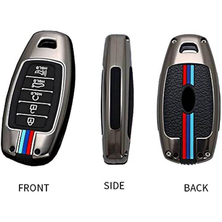 key-fob-cover-case-metal-shell-smart-key-holder-compatible-for-hyundai-kona-veloster-i30-ix35-solaris-azera-grandeur-ig-elantra-accent-santa-fe-palisade-5-buttons