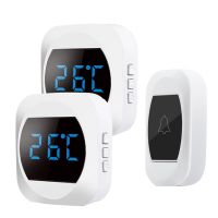 ❀๑ Wireless Doorbell With 2X Plug In Receiver And Button Transmitter With Room Display Thermometer US Plug