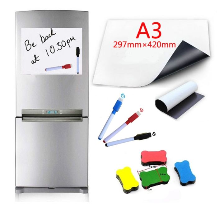 a3-size-magnetic-whiteboard-fridge-magnets-dry-wipe-white-board-writing-record-board-magnetic-marker-pen-eraser