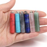 Natural Stone Rose Quartzs Lapis Lazuli Necklace Pendant Cylinder Shape Natural Stone Pendant for DIYJewelry Making Size 10x43mm